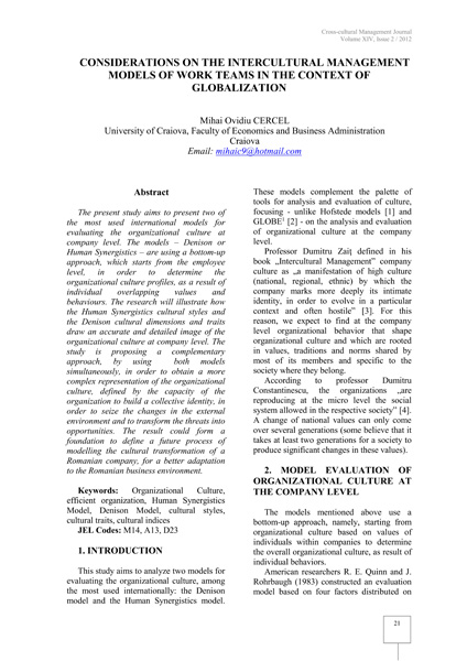 Volume XIV, Cross-Cultural Management Journal