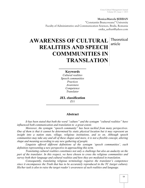 Volume XV, Cross-Cultural Management Journal