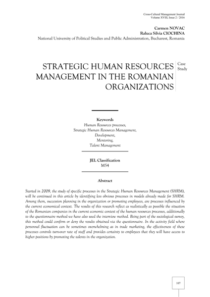 Volume XVIII, Cross-Cultural Management Journal