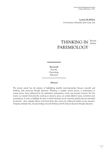 Volume XIX, Cross-Cultural Management Journal