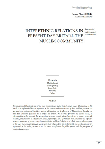 Volume XXII, Issue 1, Cross-Cultural Management Journal