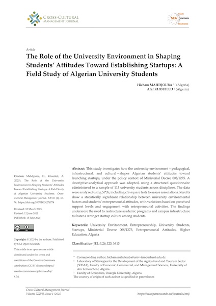 Volume XXVII, Issue 1, Cross-Cultural Management Journal